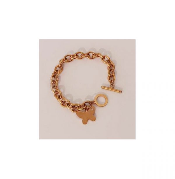 Bracciale ramato in acciaio fermaglio a T con ciondolo a farfalla - immagine 4