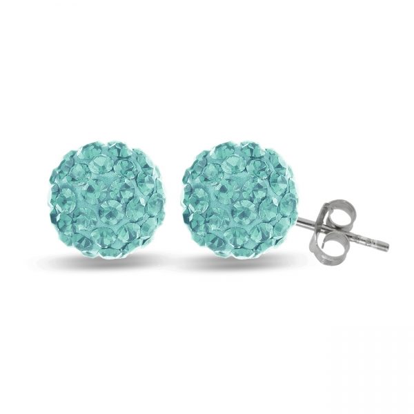 Orecchini in acciaio con sfera Azzurra con pavè di strass