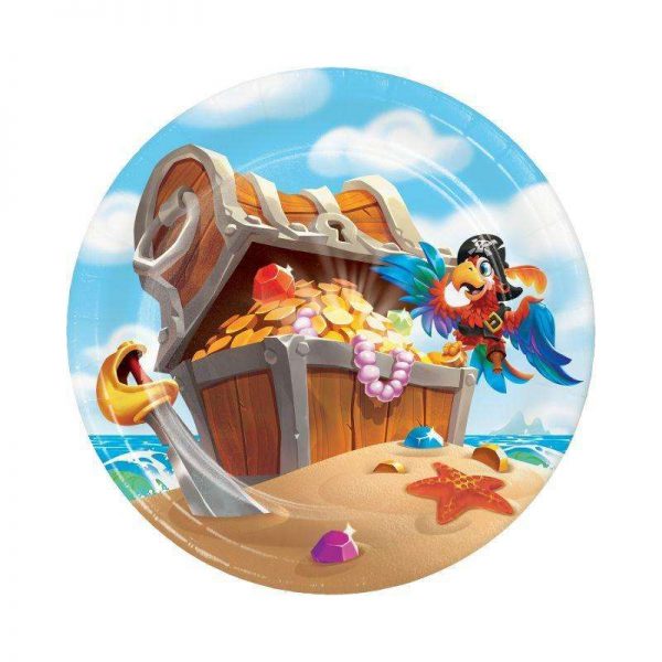 Confezione 8 piattini in carta Tesoro dei Pirati 17cm