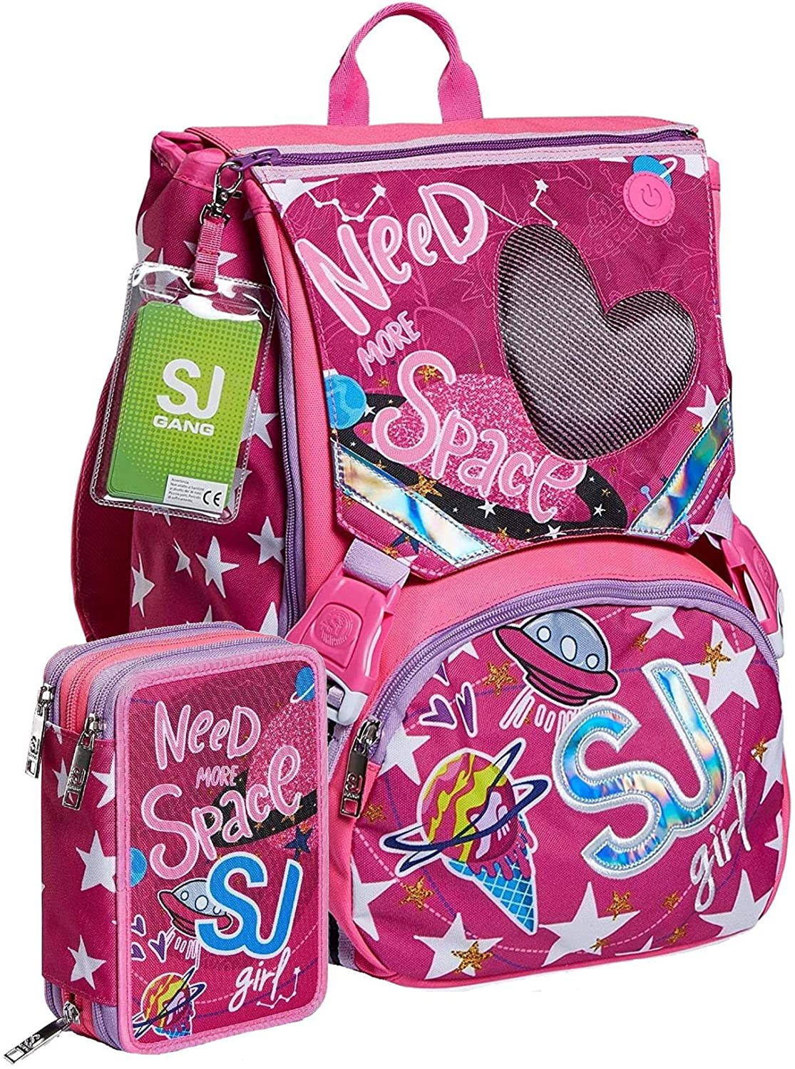 Schoolpack Zaino Seven SJ Gang Ledtech Girl Estensibile + Astuccio 3 Zip  Completo - Trilli Party