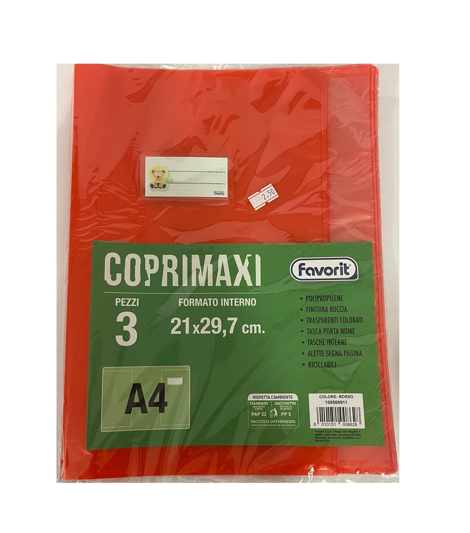Set 3pz Coprimaxi Copertina Quaderno A4 verde Trasparente con Etichetta