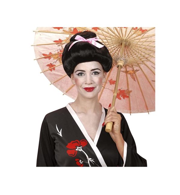 Parrucca Geisha con nastro rosa