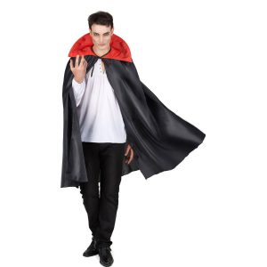 Mantello Nero con Collare Rosso L. 130cm