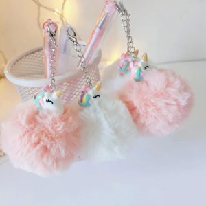Penna gel cancellabile 0.5mm con pendente Unicorno pom pom Bianca
