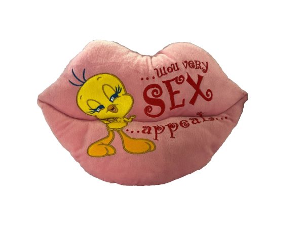 Cuscino in peluche a forma di labbra con scritta