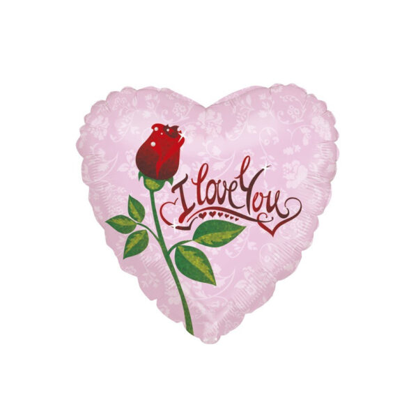 Palloncino San Valentino Cuore con rosa I Love You 18"/46cm