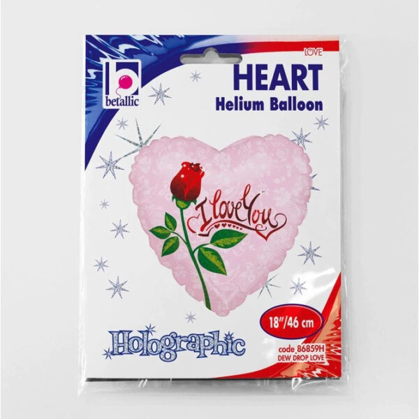 Palloncino San Valentino Cuore con rosa I Love You 18"/46cm - immagine 2