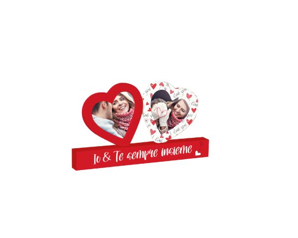 San Valentino Doppio Portafoto in legno con scritta Io & Te sempre insieme