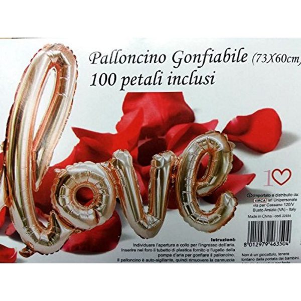 Palloncino con scritta Love e 100 petali rossi - immagine 2