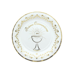 Prima Comunione Piatto carta 24cm Oro Metal 8pz