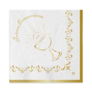 Prima Comunione Tovagliolo 33x33cm Oro Metal 20pz