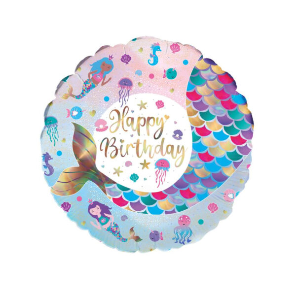 Palloncino 18" 46cm mylar Happy Birthday Shimmering Mermaid