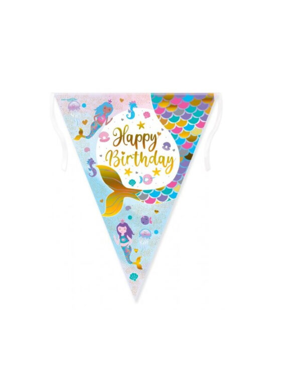 Festone Bandierina Sirena Happy Birthday 3,9mt