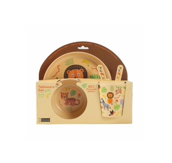 iDrink Set in RPET Kids con Bicchiere Ciotola Piattino e Posate ANIMALS