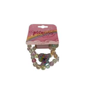 Set 2 Bracciali elastici per bambina con charm Orsetto glitter color arcobaleno