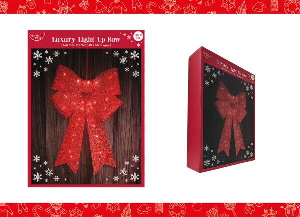 Grande Fiocco Rosso con luci per decorazione natalizia 40x60cm - immagine 2