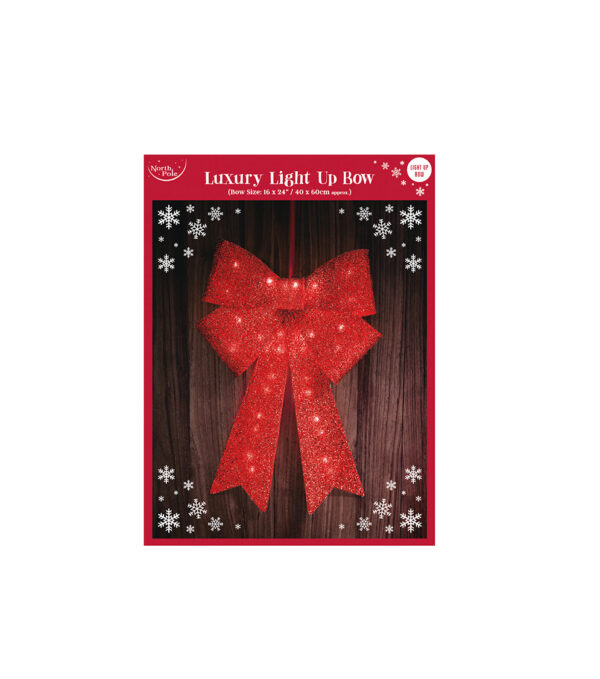 Grande Fiocco Rosso con luci per decorazione natalizia 40x60cm