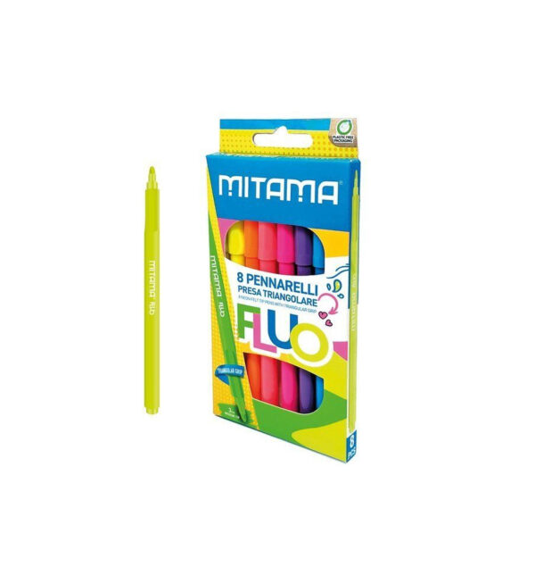 Mitama Pennarelli Fluo presa Triangolare Punta fine 8pz