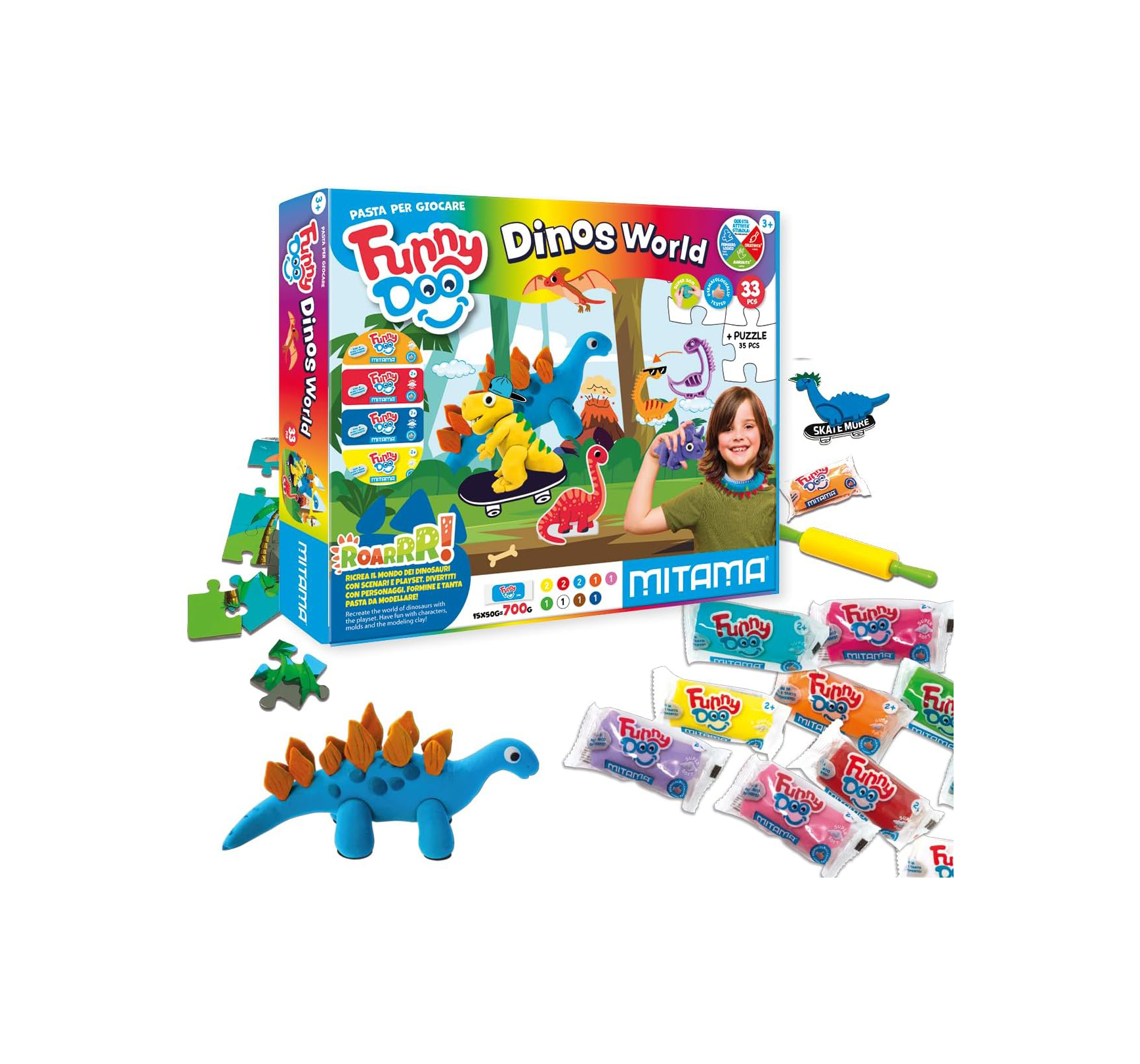 Seven Mitama Scatola Gioco Dinos World Pasta da modellare 33pz