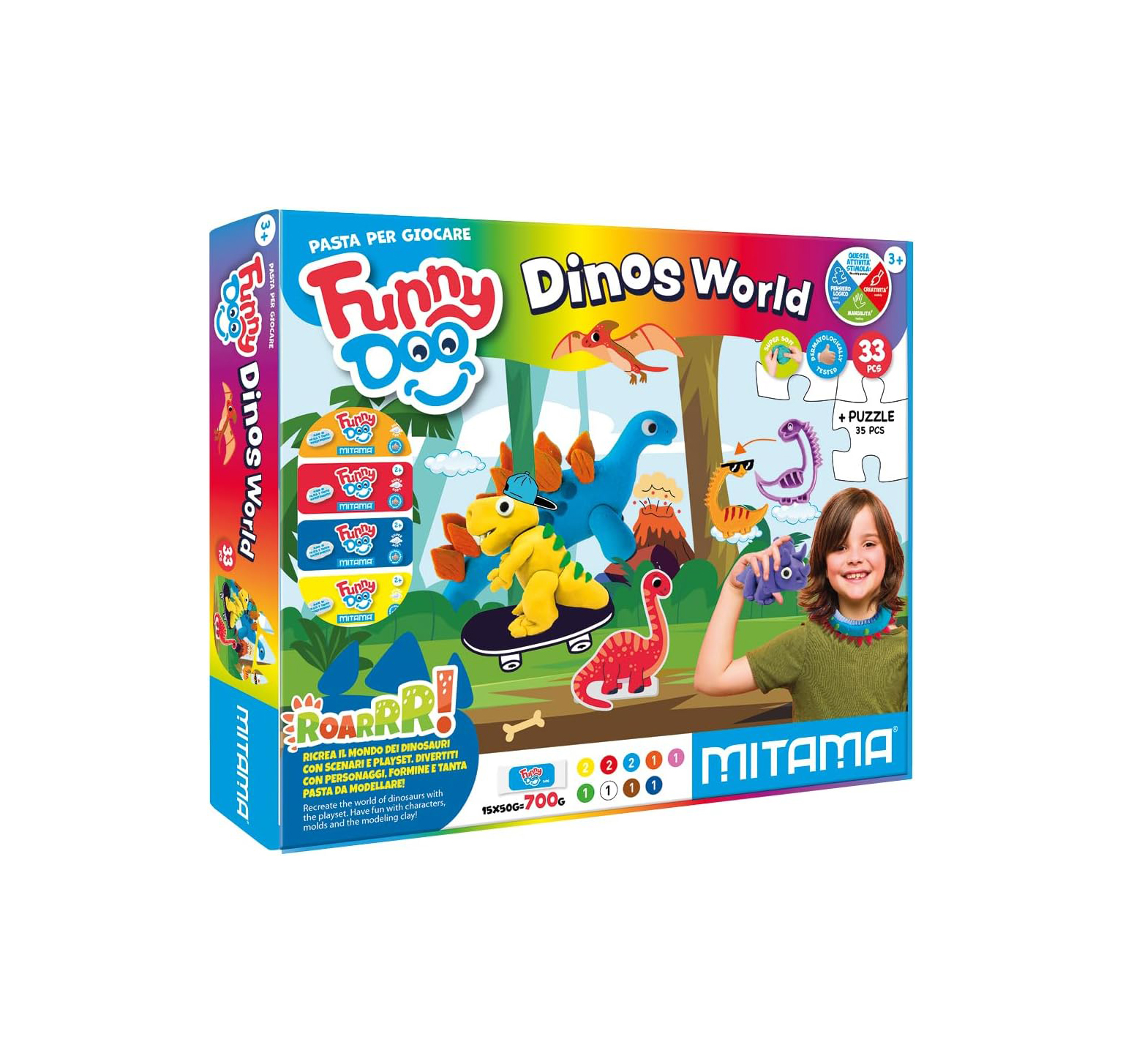 Seven Mitama Scatola Gioco Dinos World Pasta da modellare 33pz - immagine 2